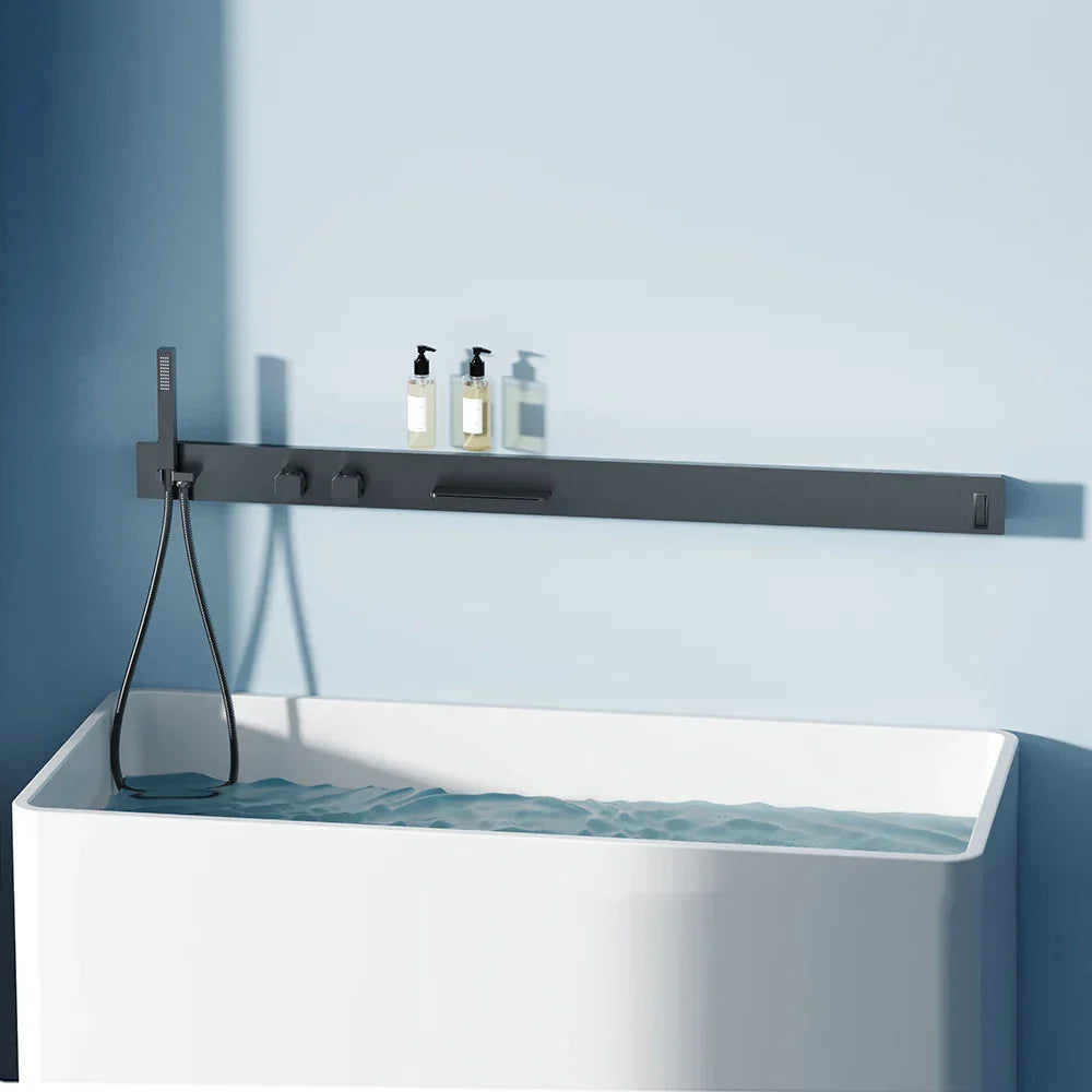Thermostatic Stainless Steel Wall-Mount Rainfall Shower System (59-Inch Shelf & Towel Bar)