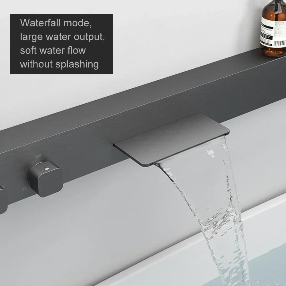 Thermostatic Stainless Steel Wall-Mount Rainfall Shower System (59-Inch Shelf & Towel Bar)