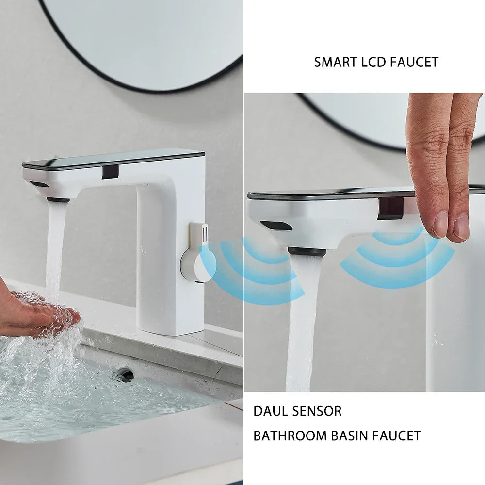 Touchless LED Temperature Bathroom Faucet (Single-Hole)