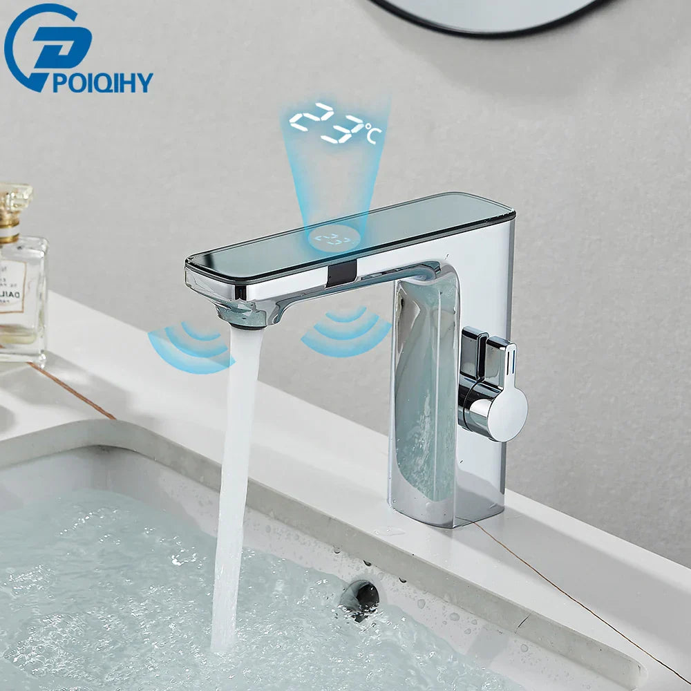 Touchless LED Temperature Bathroom Faucet (Single-Hole)