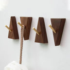 Triangular Solid Wood & Brass Wall Hook