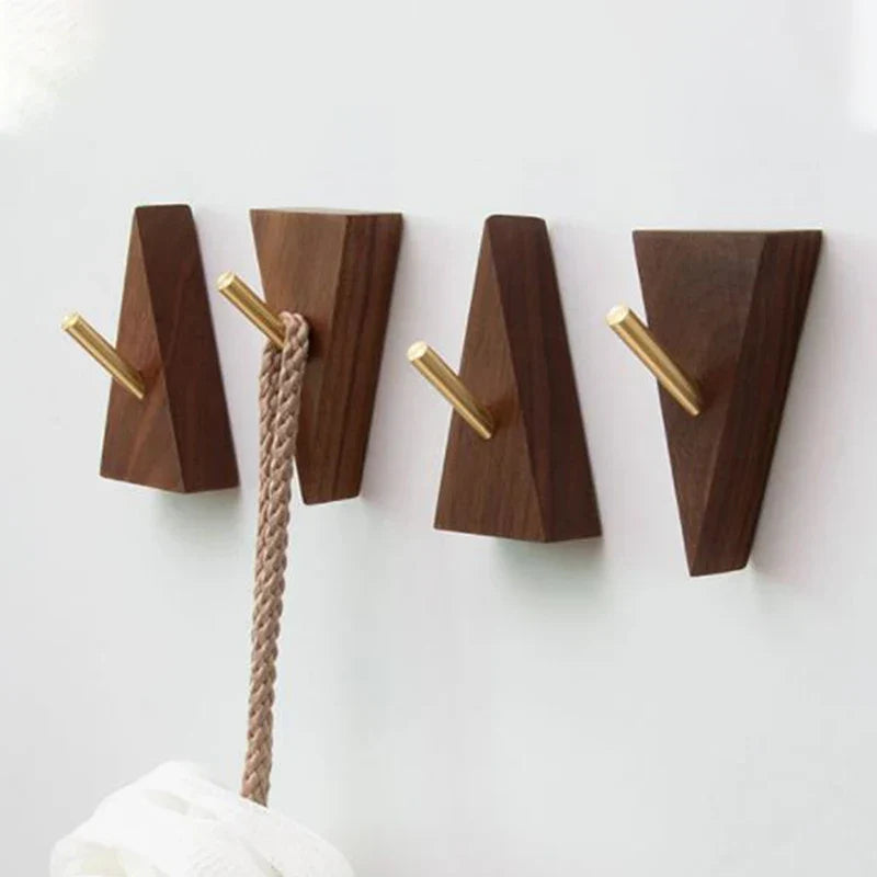 Triangular Solid Wood & Brass Wall Hook