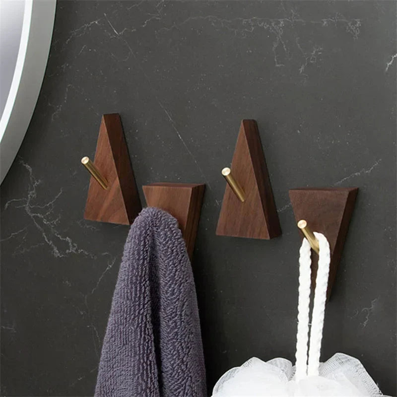 Triangular Solid Wood & Brass Wall Hook