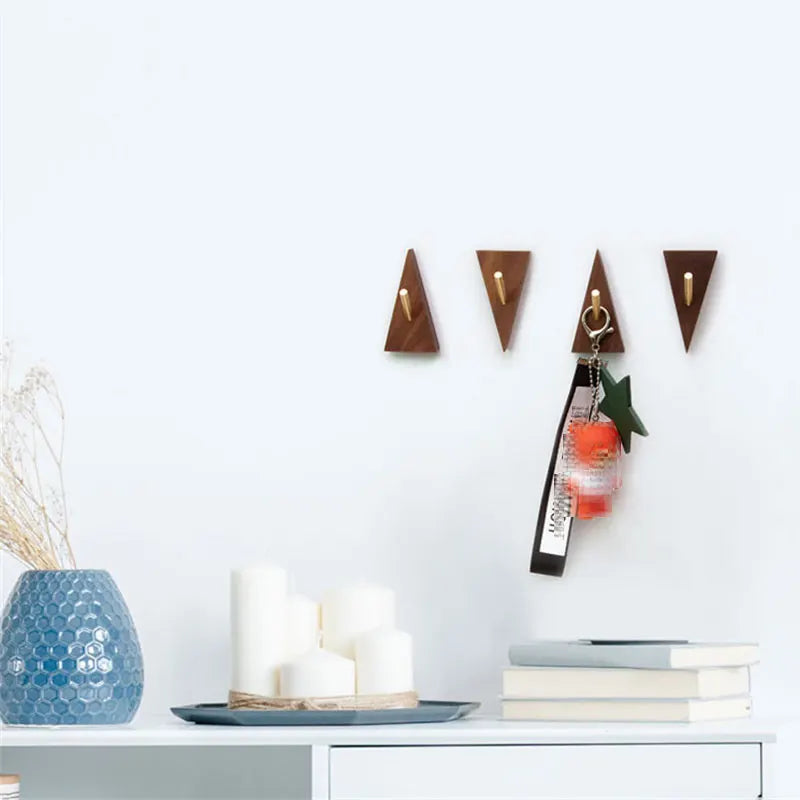 Triangular Solid Wood & Brass Wall Hook