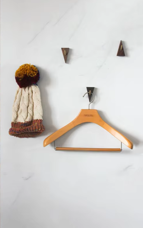 Triangular Solid Wood & Brass Wall Hook