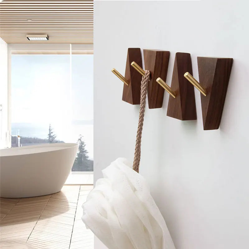 Triangular Solid Wood & Brass Wall Hook
