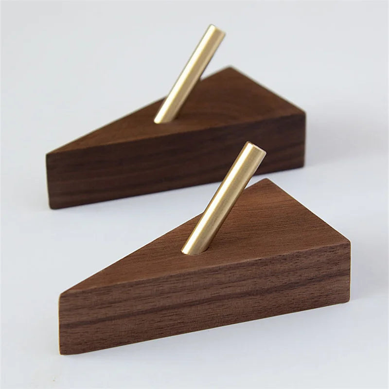 Triangular Solid Wood & Brass Wall Hook