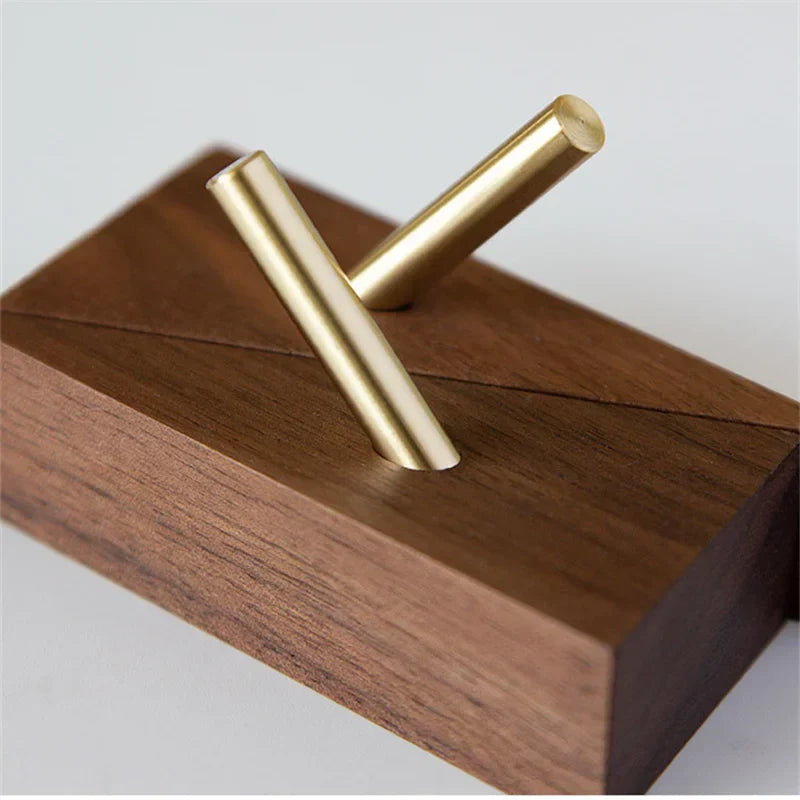 Triangular Solid Wood & Brass Wall Hook