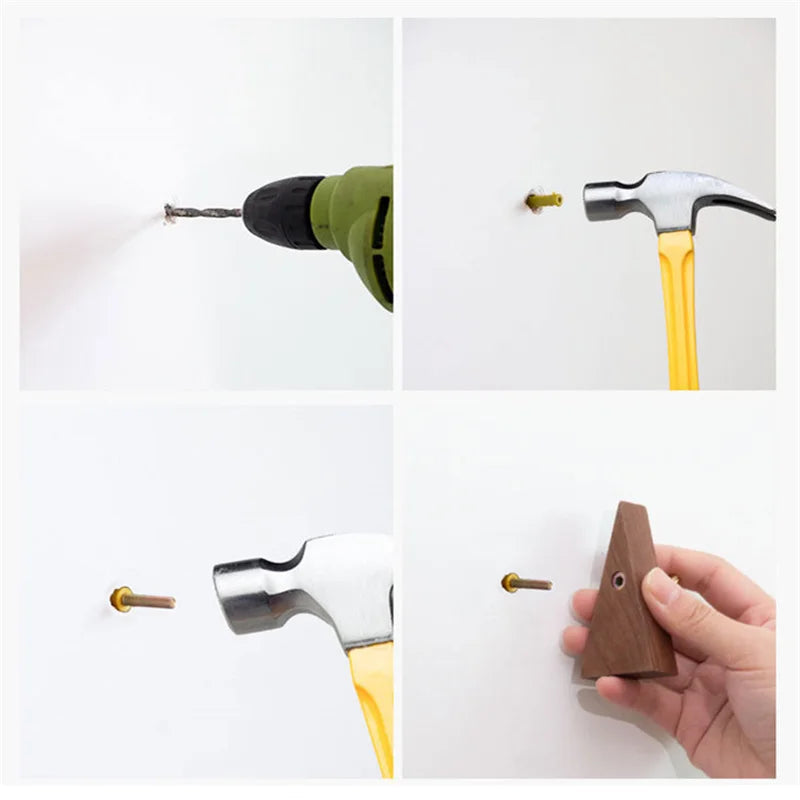 Triangular Solid Wood & Brass Wall Hook