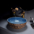 Triple-Glazed Hand-Painted Marble Vessel Sink (With Waterfall Faucet & Pop-Up Drain)
