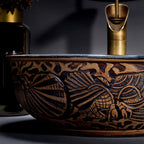Triple-Glazed Hand-Painted Marble Vessel Sink (With Waterfall Faucet & Pop-Up Drain)