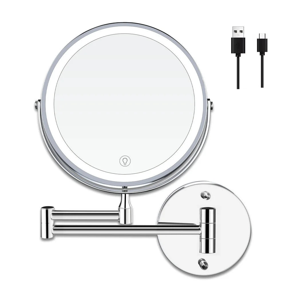 USB-C Rechargeable LED 10X Wall-Mounted Makeup Mirror
