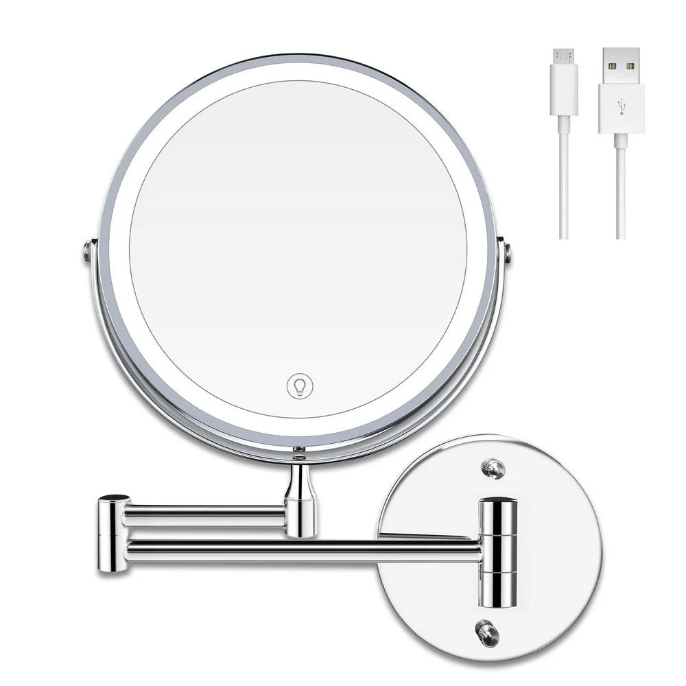 USB-C Rechargeable LED 10X Wall-Mounted Makeup Mirror