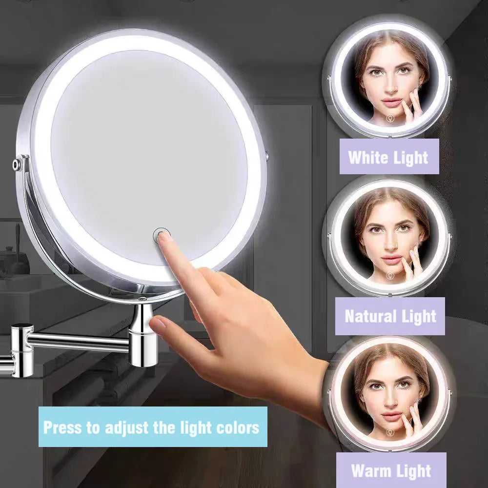 USB-C Rechargeable LED 10X Wall-Mounted Makeup Mirror