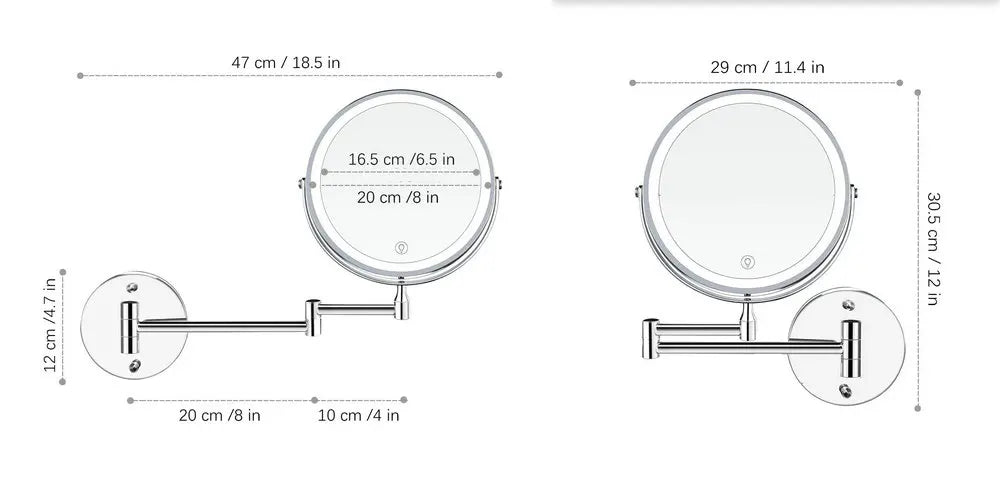USB-C Rechargeable LED 10X Wall-Mounted Makeup Mirror