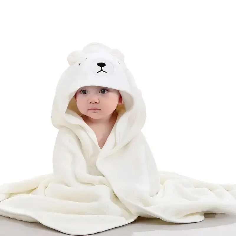 Ultra-Soft Coral Fleece Hooded Baby Towel (Machine Washable)