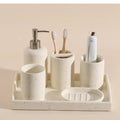 Wabi-Sabi Natural Stone Bathroom Accessory Set (Toothbrush Holder, Dispenser & Tray)