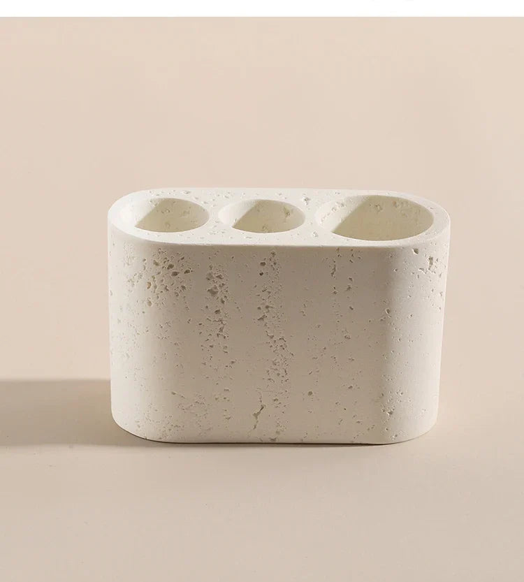 Wabi-Sabi Natural Stone Bathroom Accessory Set (Toothbrush Holder, Dispenser & Tray)