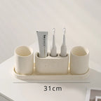 Wabi-Sabi Natural Stone Bathroom Accessory Set (Toothbrush Holder, Dispenser & Tray)