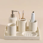 Wabi-Sabi Natural Stone Bathroom Accessory Set (Toothbrush Holder, Dispenser & Tray)