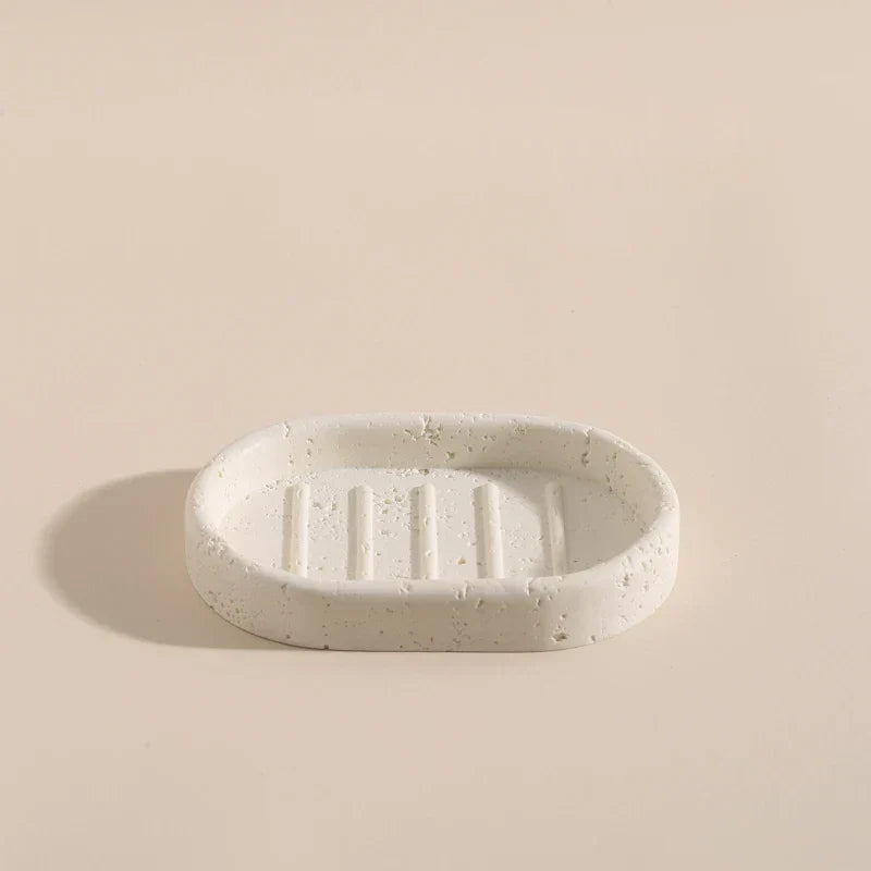 Wabi-Sabi Natural Stone Bathroom Accessory Set (Toothbrush Holder, Dispenser & Tray)