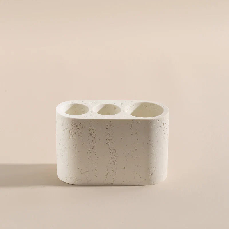 Wabi-Sabi Natural Stone Bathroom Accessory Set (Toothbrush Holder, Dispenser & Tray)
