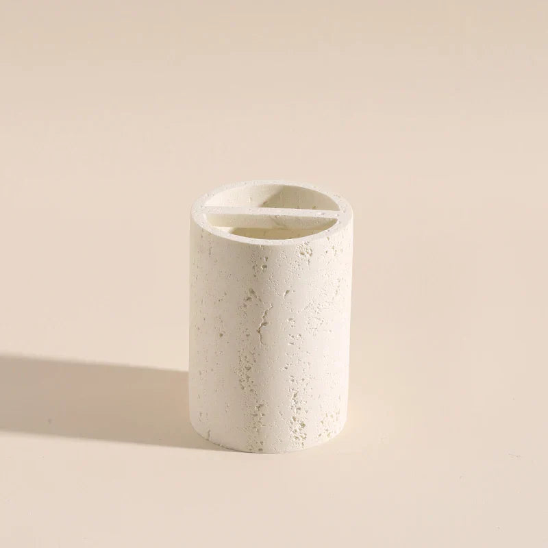 Wabi-Sabi Natural Stone Bathroom Accessory Set (Toothbrush Holder, Dispenser & Tray)