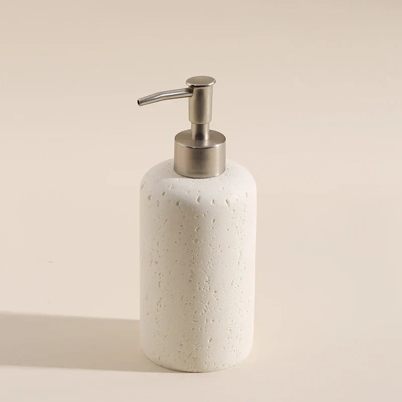 Wabi-Sabi Natural Stone Bathroom Accessory Set (Toothbrush Holder, Dispenser & Tray)