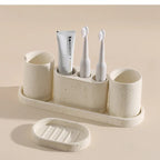 Wabi-Sabi Natural Stone Bathroom Accessory Set (Toothbrush Holder, Dispenser & Tray)