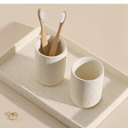 Wabi-Sabi Natural Stone Bathroom Accessory Set (Toothbrush Holder, Dispenser & Tray)