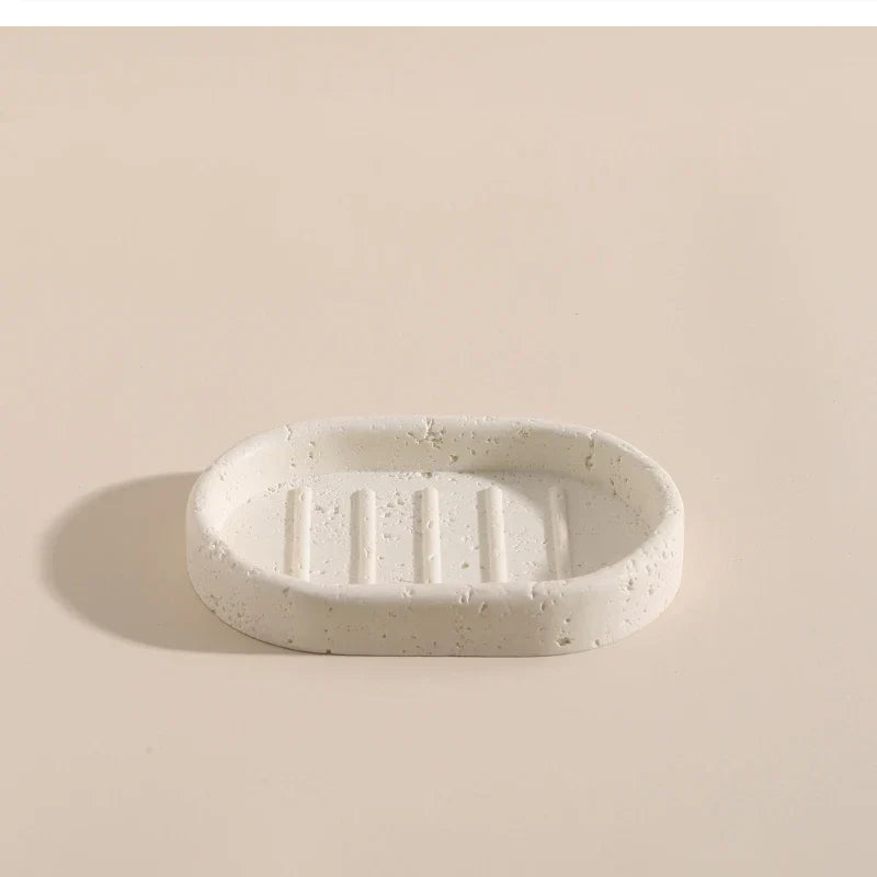 Wabi-Sabi Natural Stone Bathroom Accessory Set (Toothbrush Holder, Dispenser & Tray)