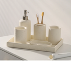Wabi-Sabi Natural Stone Bathroom Accessory Set (Toothbrush Holder, Dispenser & Tray)