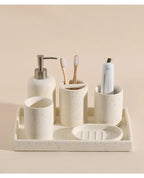 Wabi-Sabi Natural Stone Bathroom Accessory Set (Toothbrush Holder, Dispenser & Tray)