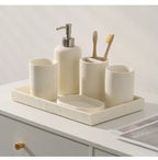 Wabi-Sabi Natural Stone Bathroom Accessory Set (Toothbrush Holder, Dispenser & Tray)