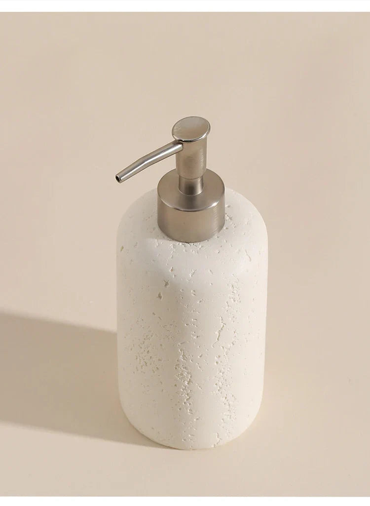 Wabi-Sabi Natural Stone Bathroom Accessory Set (Toothbrush Holder, Dispenser & Tray)