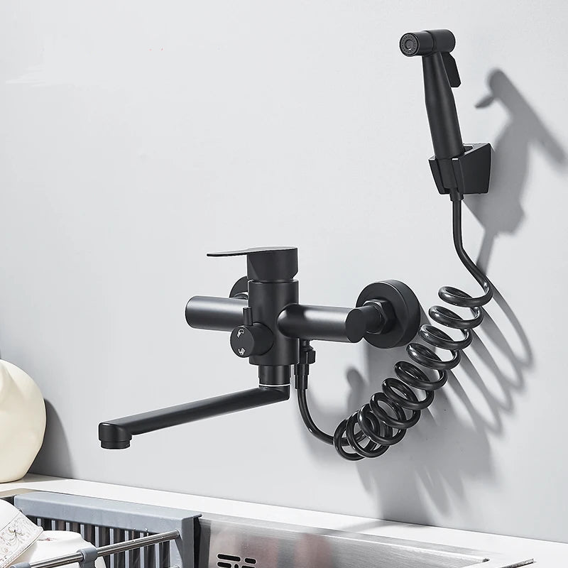 Wall-Mounted 360° Swivel Pull-Out Spray Mixer Tap