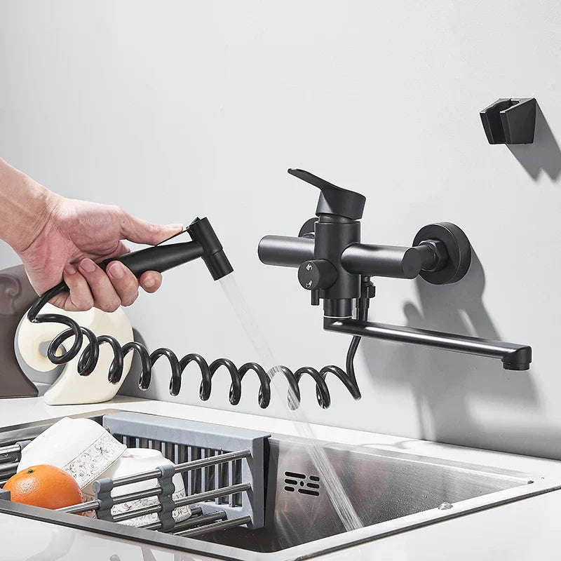 Wall-Mounted 360° Swivel Pull-Out Spray Mixer Tap