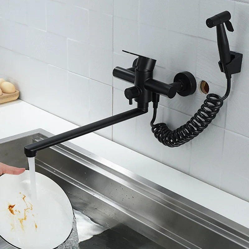 Wall-Mounted 360° Swivel Pull-Out Spray Mixer Tap