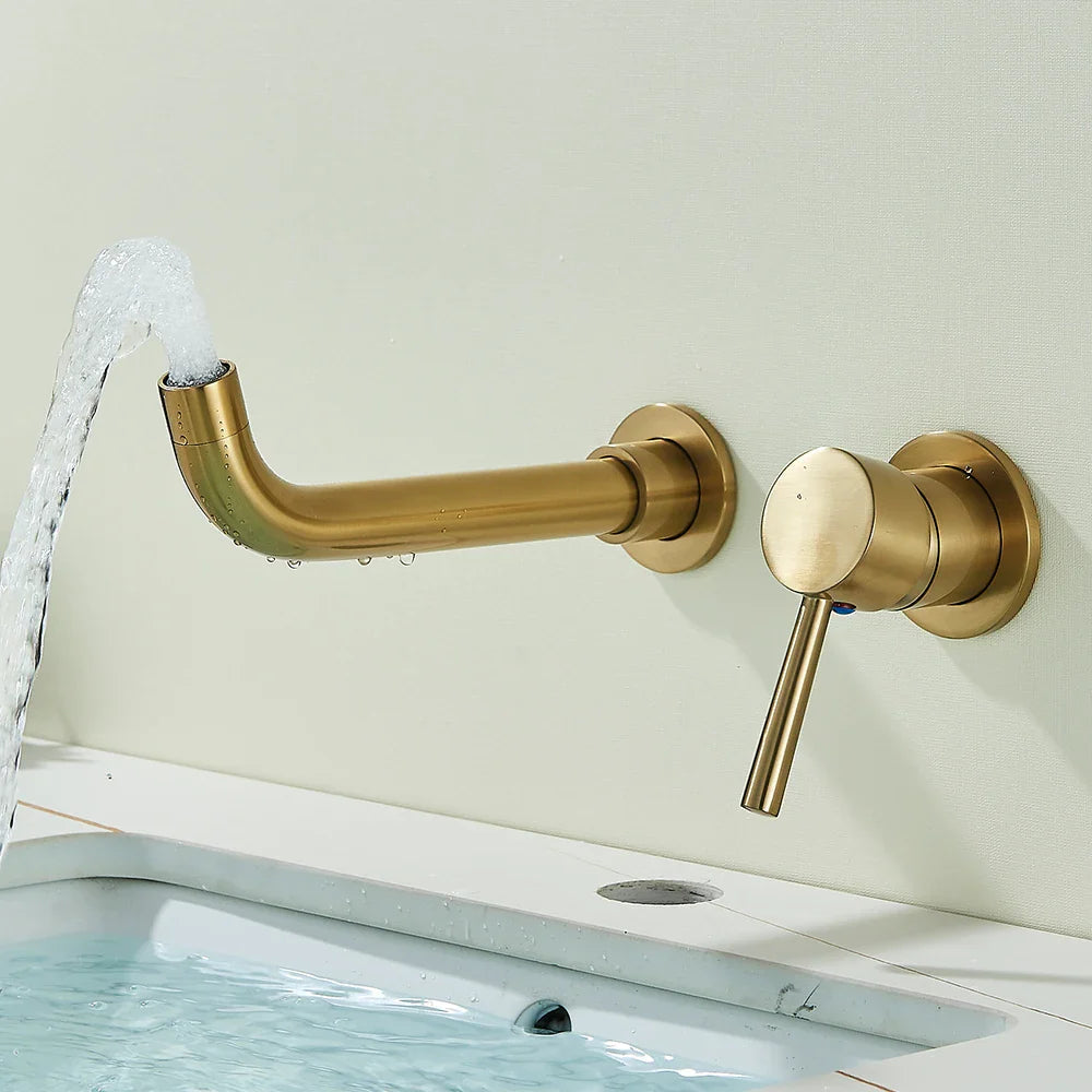 Wall-Mounted Solid Brass 360° Rotating Basin Faucet