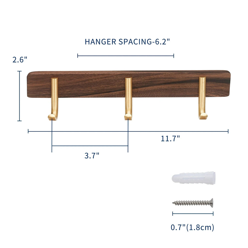 Walnut Wood Wall-Mounted Towel & Coat Rack (3 Hooks)