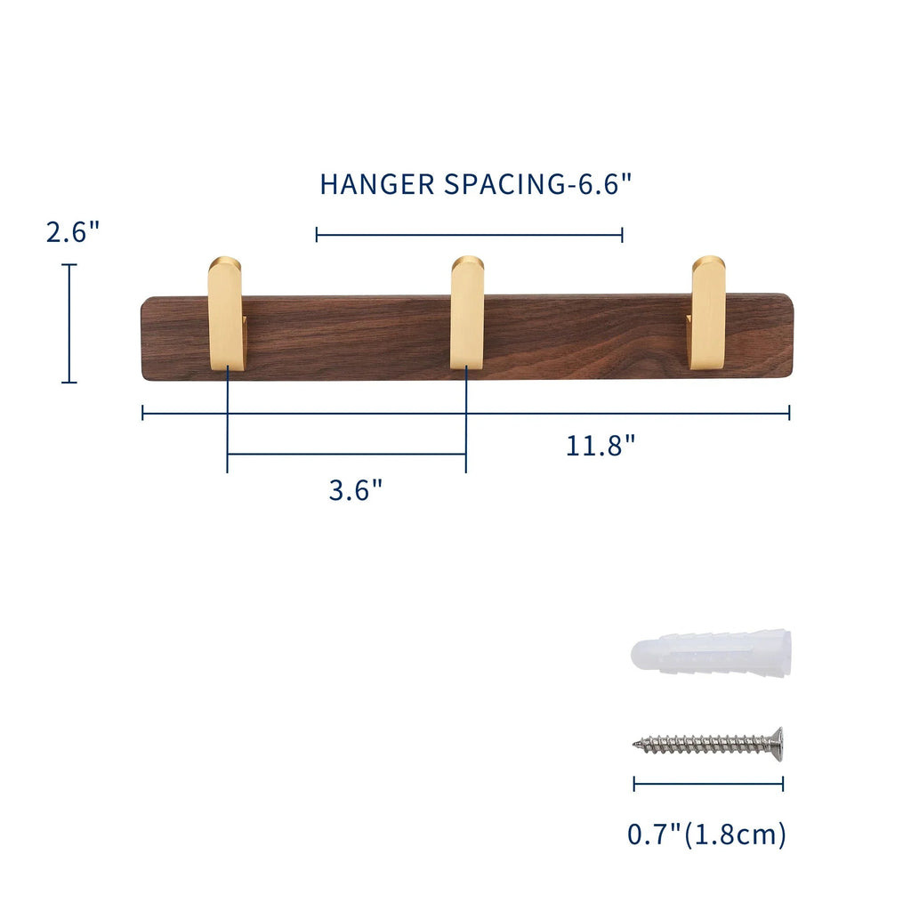 Walnut Wood Wall-Mounted Towel & Coat Rack (3 Hooks)