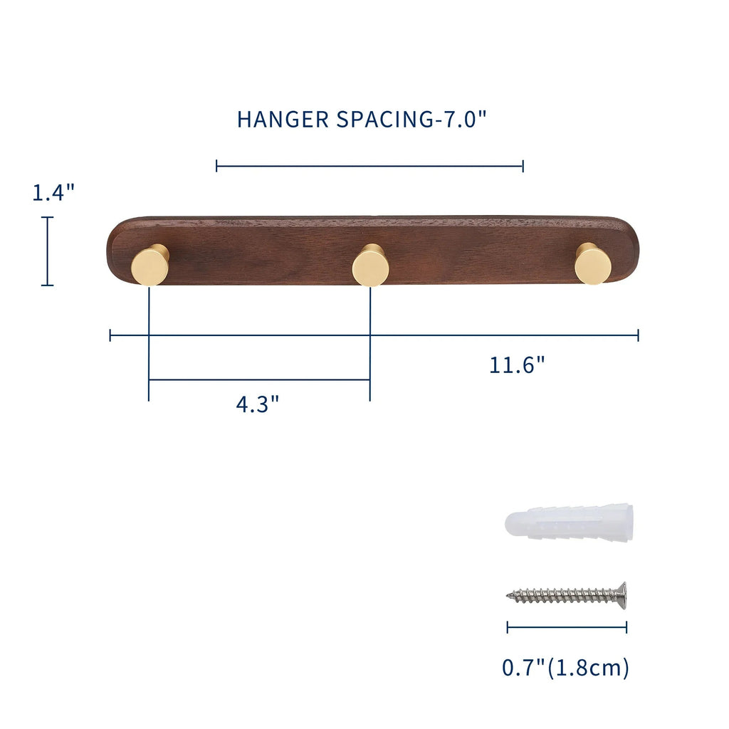 Walnut Wood Wall-Mounted Towel & Coat Rack (3 Hooks)