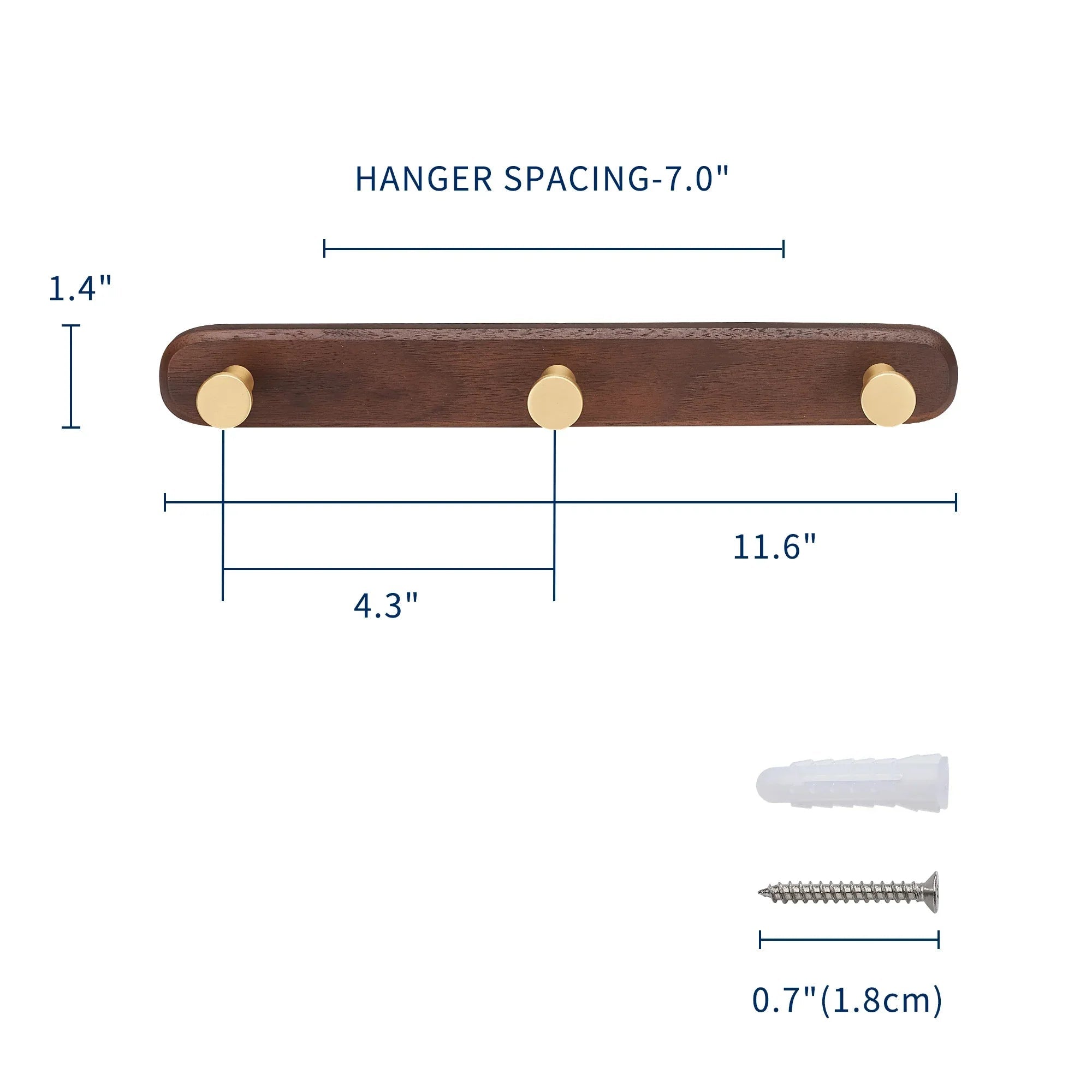 Walnut Wood Wall-Mounted Towel & Coat Rack (3 Hooks)