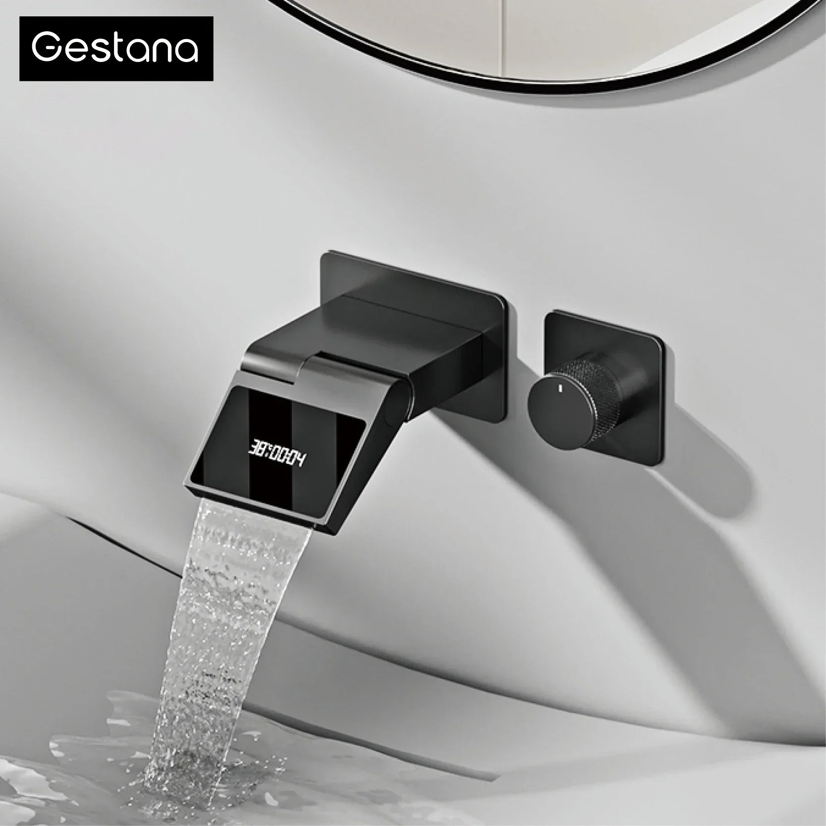 Water-Powered LED Solid Brass Wall-Mounted Bathroom Faucet