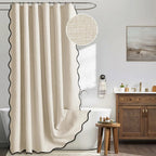 Water-Repellent Polyester Scalloped Wave-Edge Shower Curtain