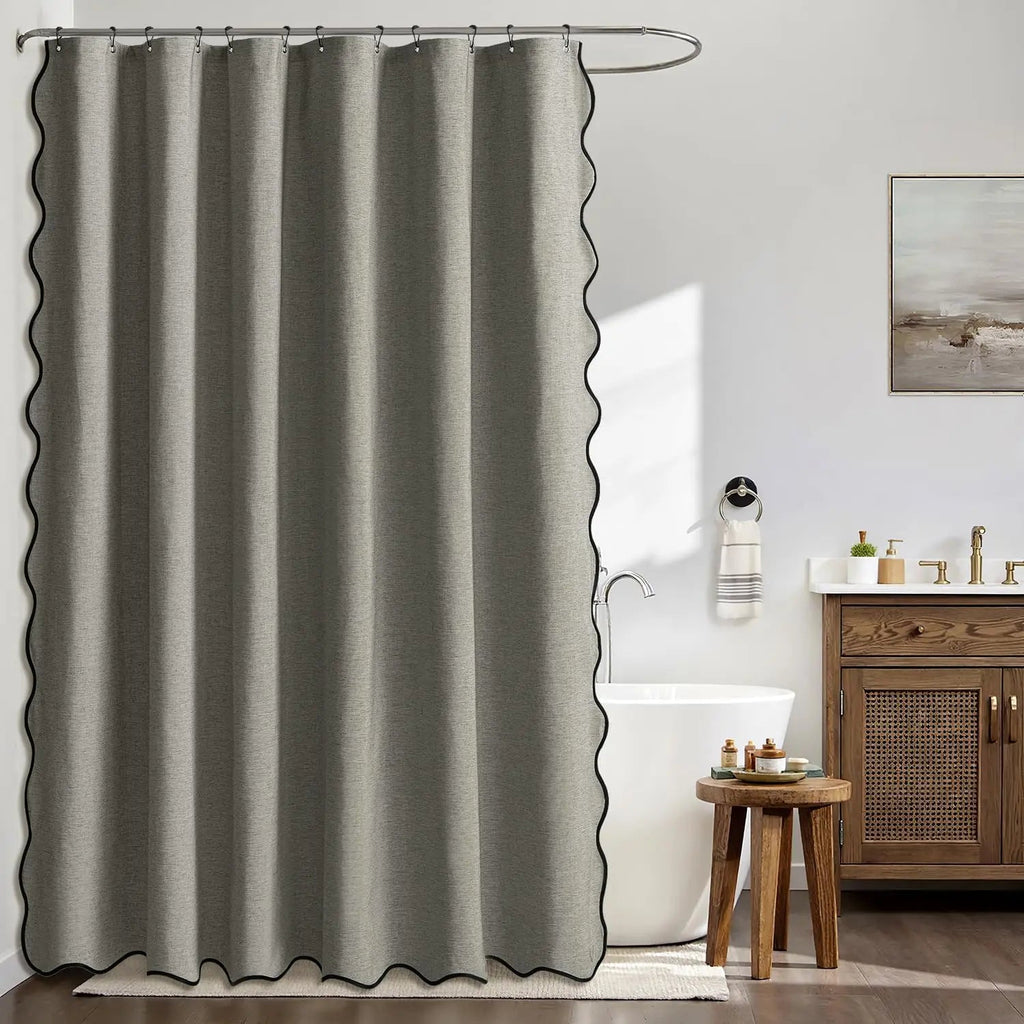 Water-Repellent Polyester Scalloped Wave-Edge Shower Curtain