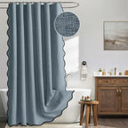 Water-Repellent Polyester Scalloped Wave-Edge Shower Curtain