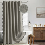 Water-Repellent Polyester Scalloped Wave-Edge Shower Curtain