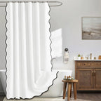 Water-Repellent Polyester Scalloped Wave-Edge Shower Curtain