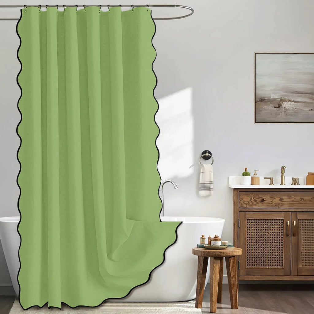 Water-Repellent Polyester Scalloped Wave-Edge Shower Curtain